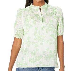 Lucky Brand Women's Short Sleeve Ruffle Collar Feminine Popover Top Sz Large